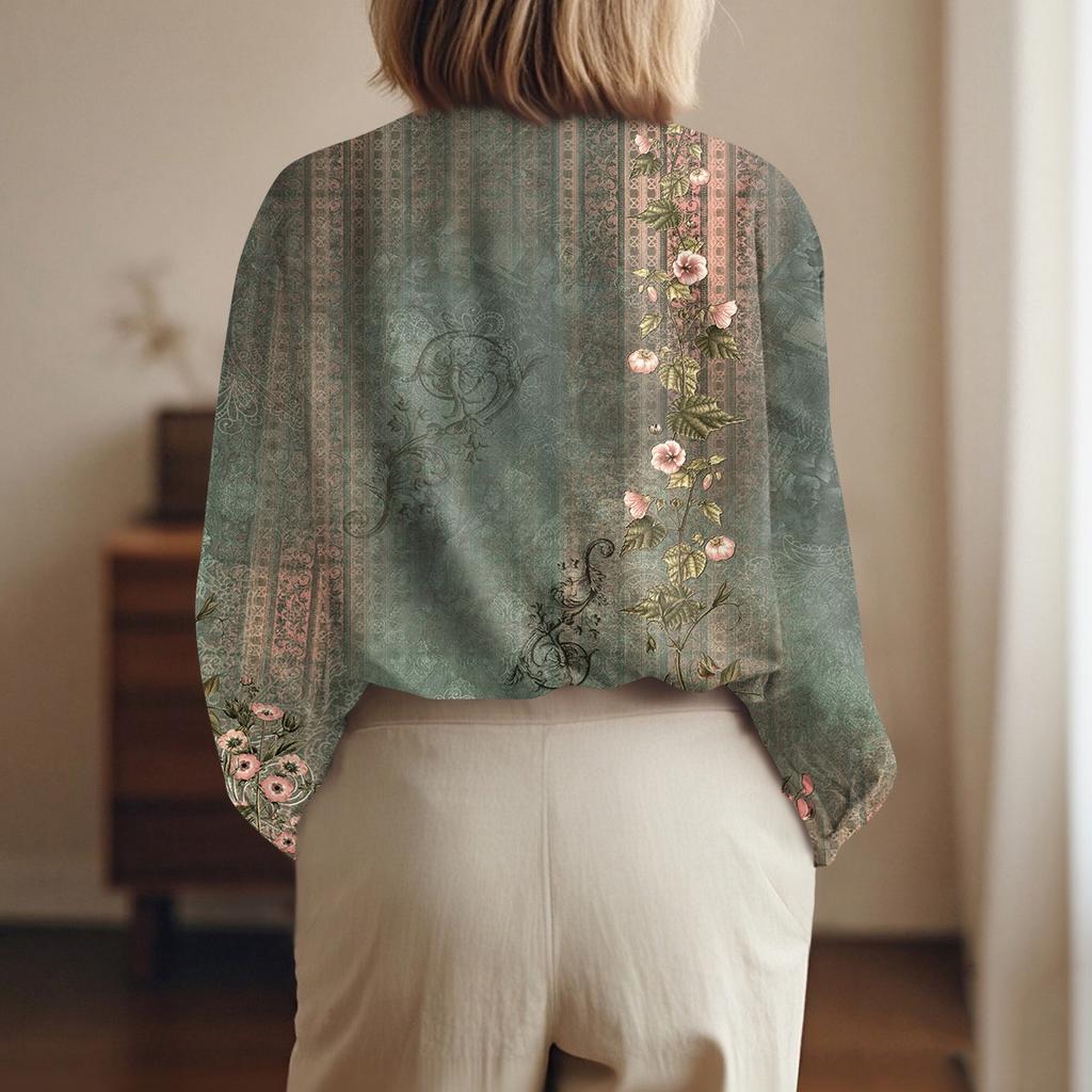 Женская рубашка-блузка с принтом и пуговицами, длинный рукав, повседневный базовый рубашечный воротник, обычный топ