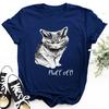 Женские летние футболки с короткими рукавами и круглым вырезом с принтом кошек и пухом, рубашки больших размеров, топы