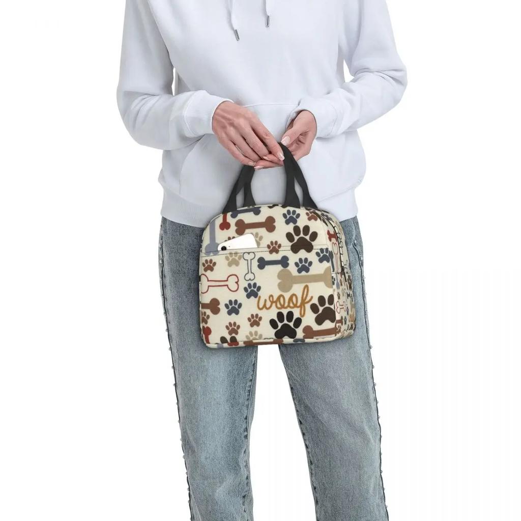 Милая сумка для ланча с изображением костей и лап собаки, термохолодильник, изолированный ланч-бокс для женщин, детей, школы, работы, пикника, сумки для еды