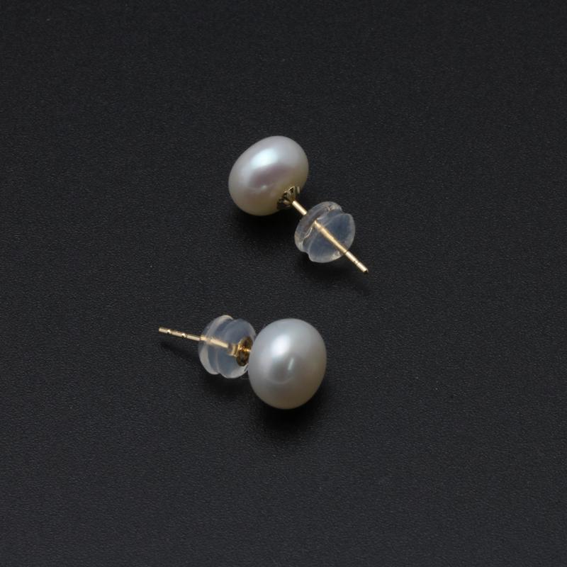 Real Freshwater 18K Gold Pearl Earrings for Women,Natural Stud Earrings Pearl Girls Wife Anniversary Birthday Gift White Black