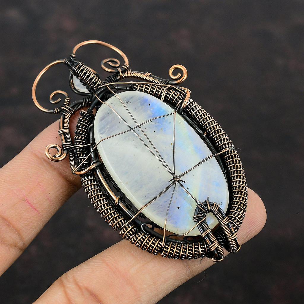 Кулон Древо Жизни с Радужным Лунным Камнем, Кулон, оплетенный медной проволокой, Кулон ручной работы, Украшения из медной проволоки, Кулон с драгоценным камнем, Подарок для женщин