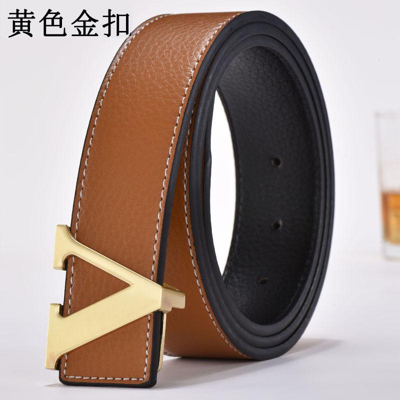 Новый Модный Дизайнерский Ремень для Мужчин Женщин Роскошный Ремень с Гладкой Пряжкой в Виде Буквы из Сплава V Пряжка Кожаные Женские Ремни Подарки Пояс