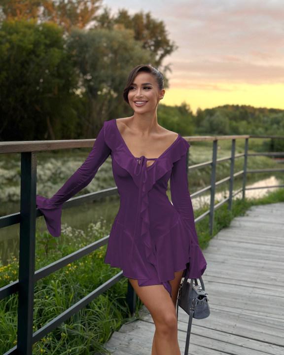 Женское платье с длинным рукавом и оборками, летнее облегающее мини-платье с высокой талией и V-образным вырезом, модное белое платье с открытой спиной и шнуровкой, одежда для отпуска