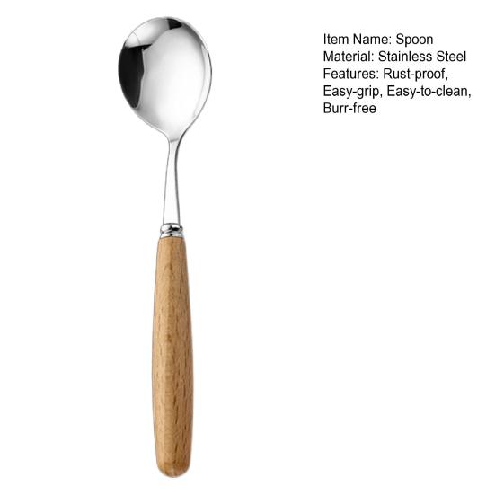 Ложка с деревянной ручкой, сервировочные столовые ложки из нержавеющей стали, нержавеющая обеденная ложка для домашней кухни, ресторана, пикника