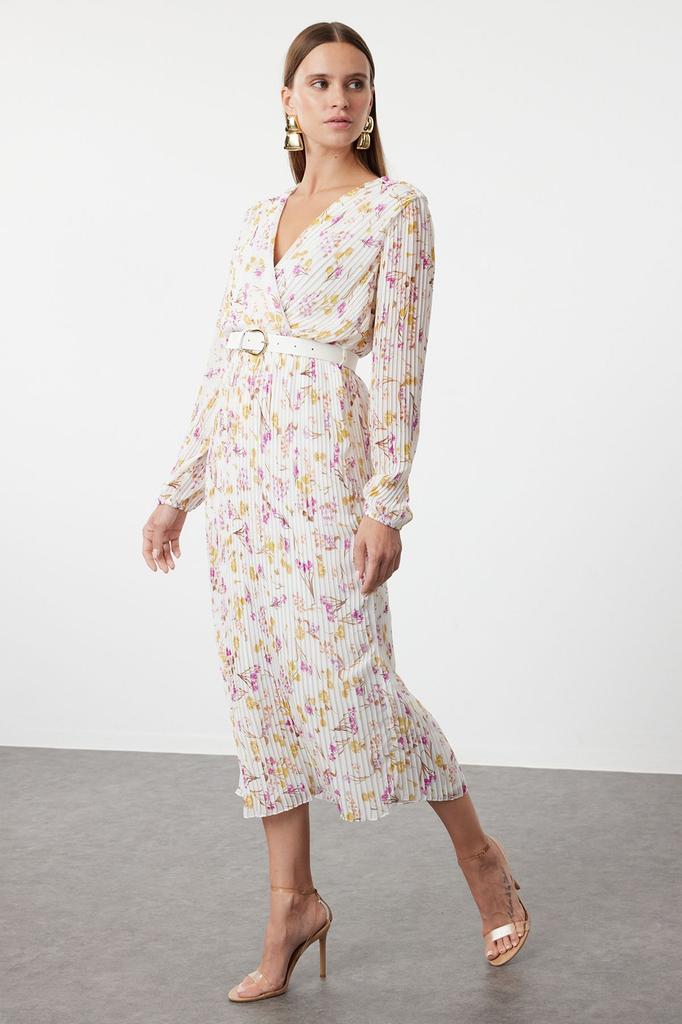 Женское стильное платье Черное шифоновое тканое платье трапециевидной формы с поясом и плиссировкой макси