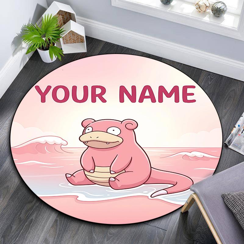 Custom Name,Slowpoke pattern round rug,Carpet Rug for Living Room Bedroom Playroom ,Non-slip Floor Mat,Holiday Gifts and Birthday Gifts.