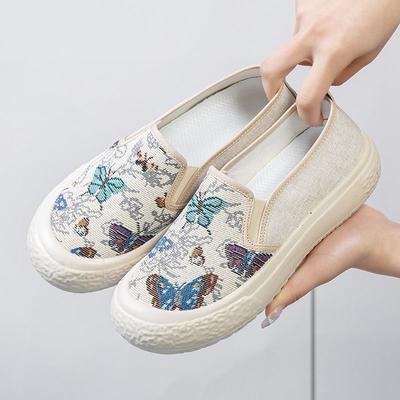 Старые пекинские тканевые туфли летние новые женские на плоской подошве парусиновые повседневные модные студенческие на высоком каблуке с мягкой подошвой