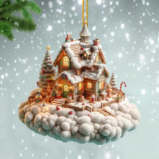Рождественский домик подвеска акриловый 2D плоский подвесной орнамент мини мультфильм рождественский домик украшение для каминной полки дерева автомобиля