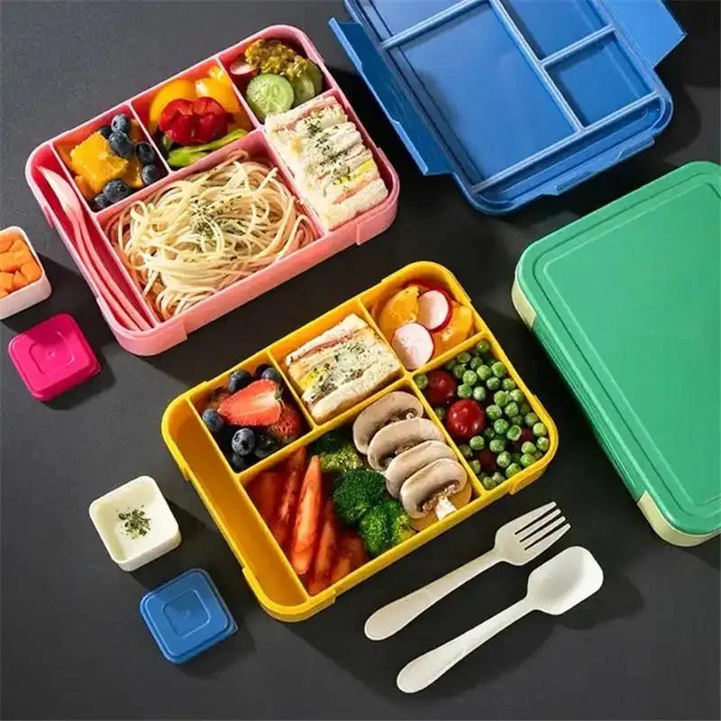 1330 мл Bento Box Контейнеры для обеда для взрослых с 6 отделениями для взрослых/детей/малышей с посудой Коробка для обеда с соусом