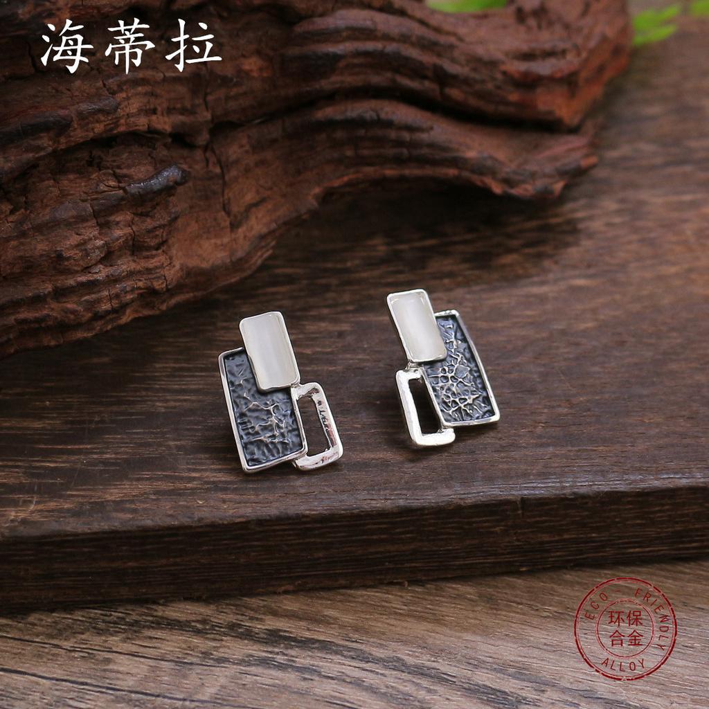 Новый цветной набор сережек-пусетов неправильной квадратной формы с масляной росписью и ожерелья, женское геометрическое ожерелье высокого класса