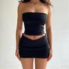 Women's Two Piece Skirt Set Strapless Bandeau Tube Crop Top And Bodycon Mini