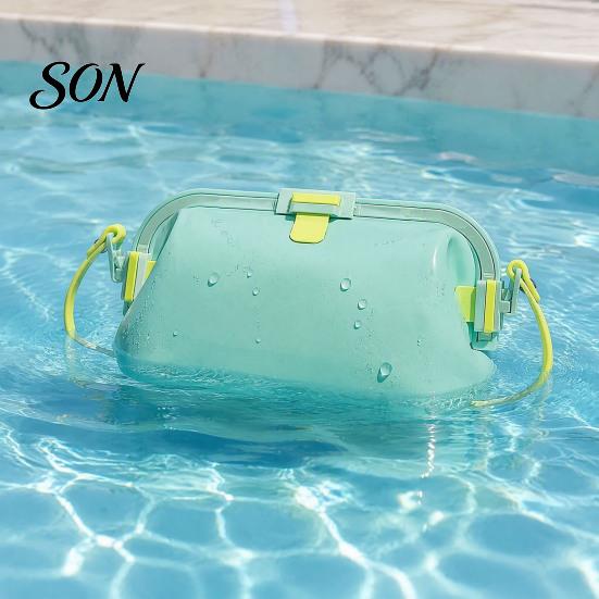 Stylish Waterproof Vacation Purse Silicone Swim Bag, Foldable Jelly Beach Bag with Adjustable Shoulder Picnic for Summer Strap, Wet And Dry