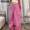 WTEMPO Розовые мешковатые брюки-карго Y2K на шнуровке, женские спортивные штаны с эластичной резинкой на талии, брюки, винтажные уличные широкие джинсы