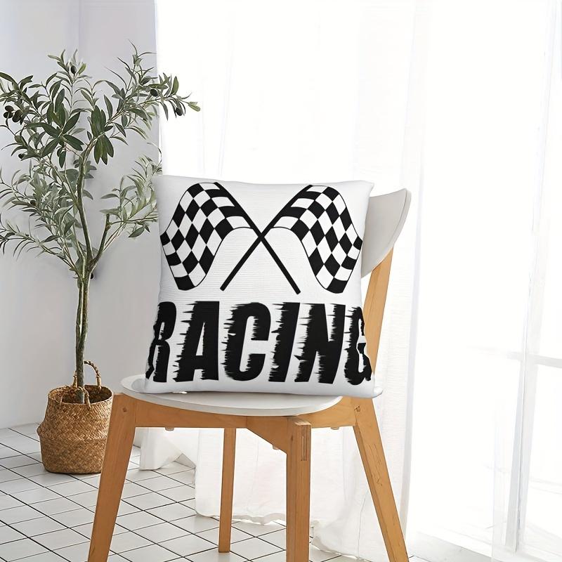 Trendy Racing Checkered Flag Pillow Case Throw Cushion 40x40cm Auto Sports Theme Home Decor Gift for Bedroom Living Room
