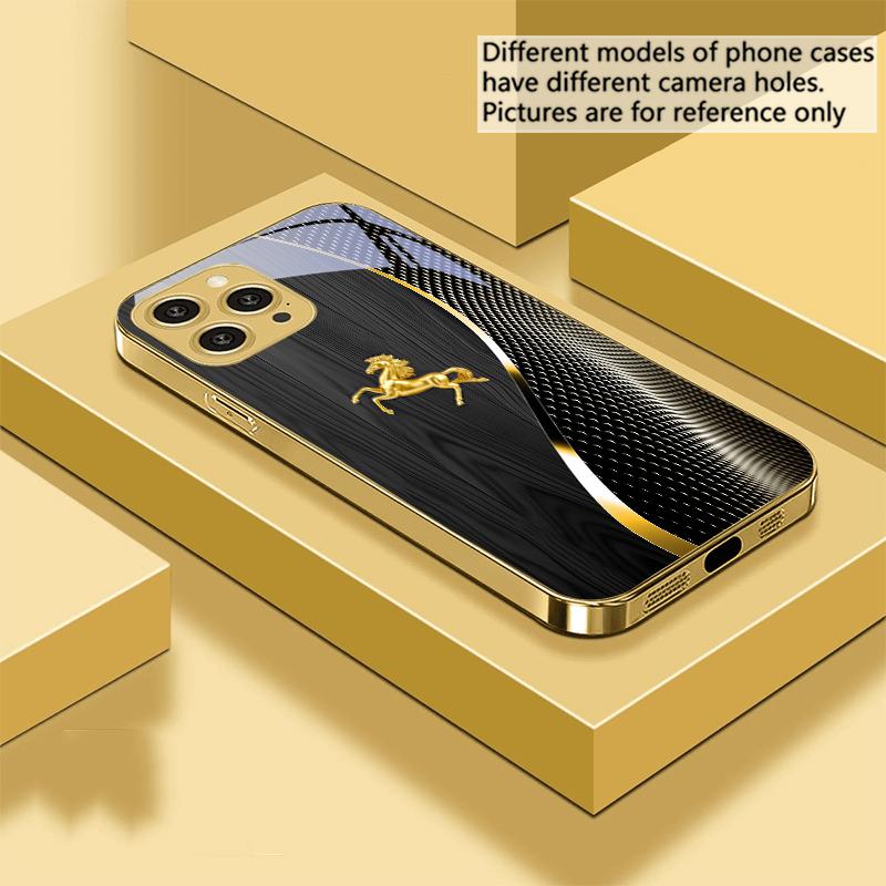 Деревянная текстура Золотая Лошадь Для iPhone 16 Pro Max 15 P ro 14 13 Plus 12 Mini 11Pro Max XS Max XR Золотой чехол для телефона из закаленного стекла