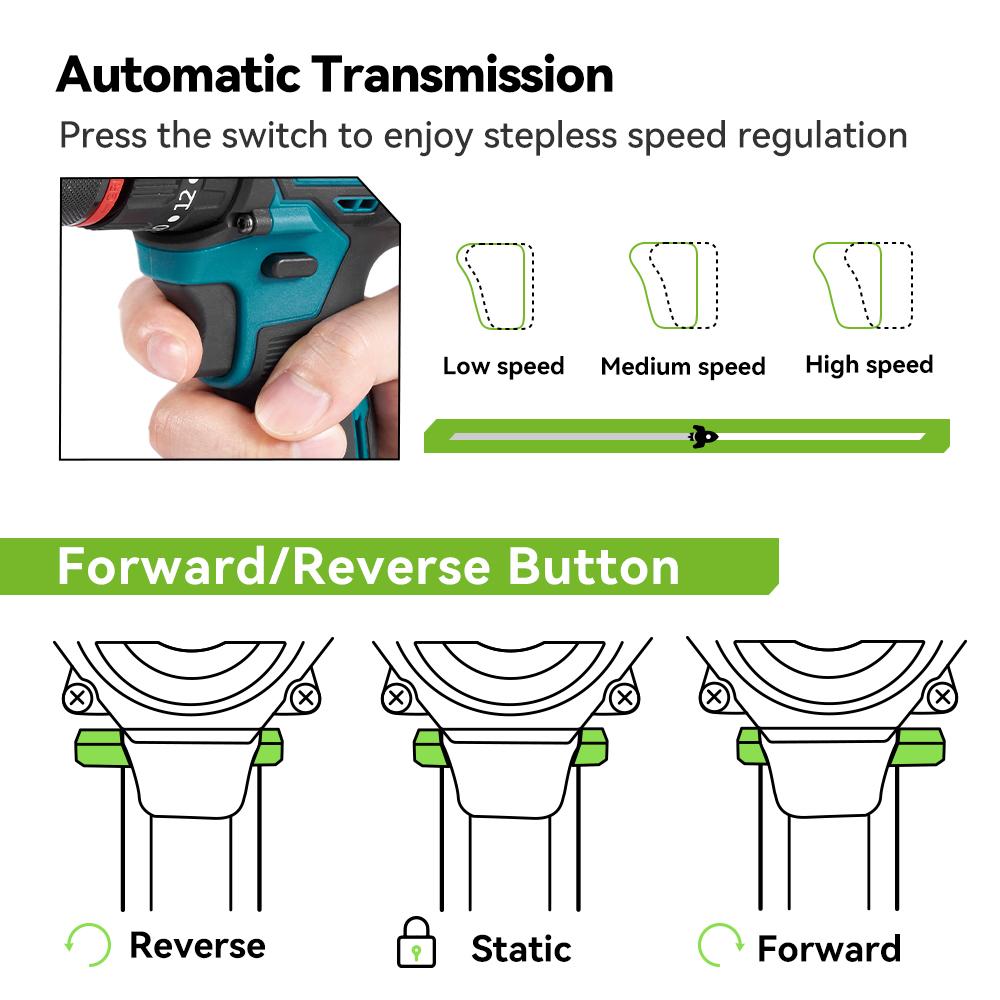ONEGREEN 1200 Вт 480 Н.М крутящий момент бесщеточная электрическая ударная дрель 20 передач аккумуляторная отвертка электроинструменты для Makita 18 В аккумулятор