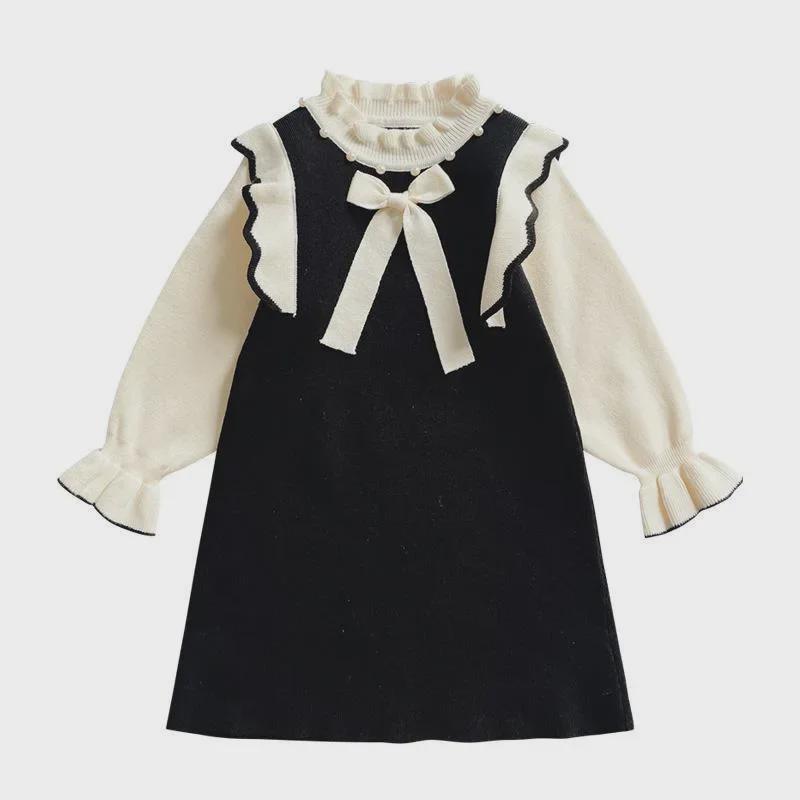 Платье принцессы с длинными рукавами и кружевом для девочек 2024 года на осень и зиму