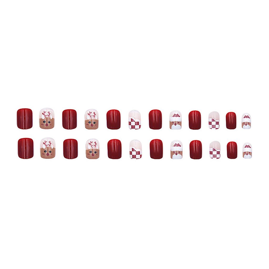 Christmas Fake Nails Short Press On Nails Square Red Full Cover Glue On Nails Christmas Nails With Cute Designs Extra Short With 2ml Glue