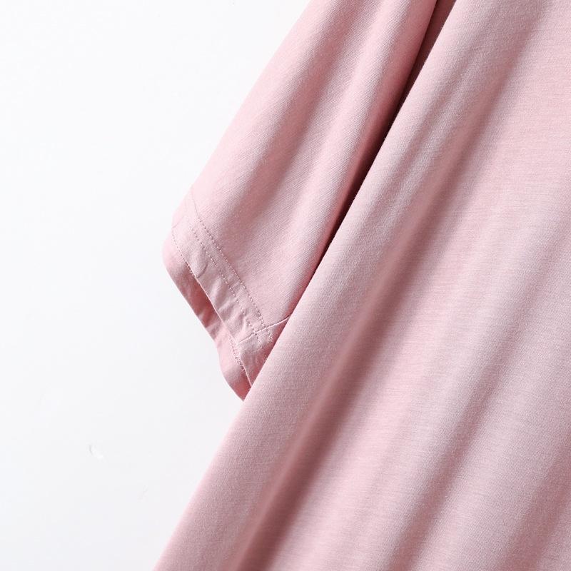 Модал с подушечками для бюстгальтера, макси-платье с короткими рукавами, женские летние ночные рубашки без стальных колец с круглым вырезом и без бюстгальтера больших размеров