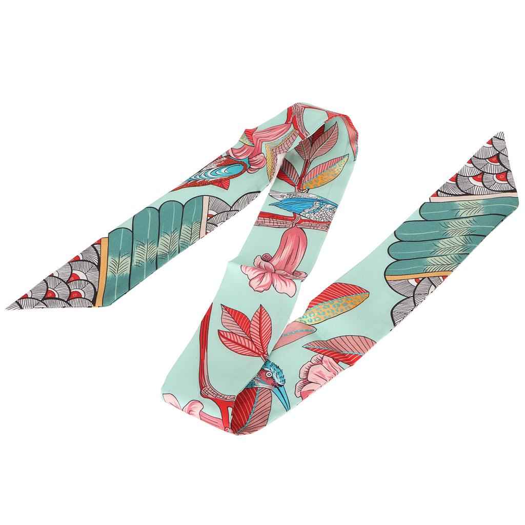 Silk Scarf Print Light Blue Thin Long Romantic Elegant Silky Skin Friendly Hair Neck Scarf Hairband for Women