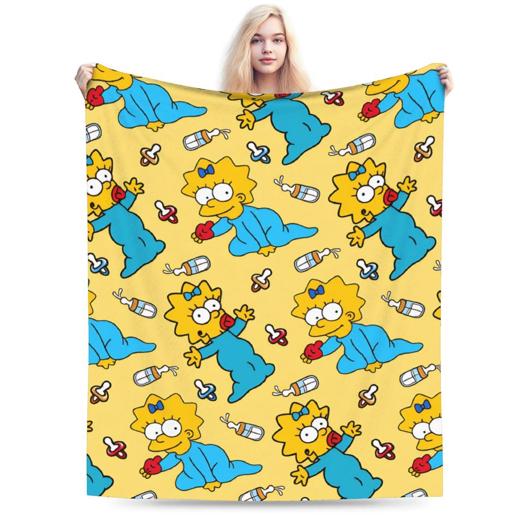 S-Simpsons Lisa Yellow Star Pattern Blankets Quality Soft Cozy Bedding Throws Winter Picnic Couch Bed Funny Bedspread