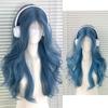 WTB Sea Blue Wavy Long Hair Synthetic Wig Female Full Head Intellectual Gentle Fluffy Sea Blue Bangs Wavy Long Hair Wig