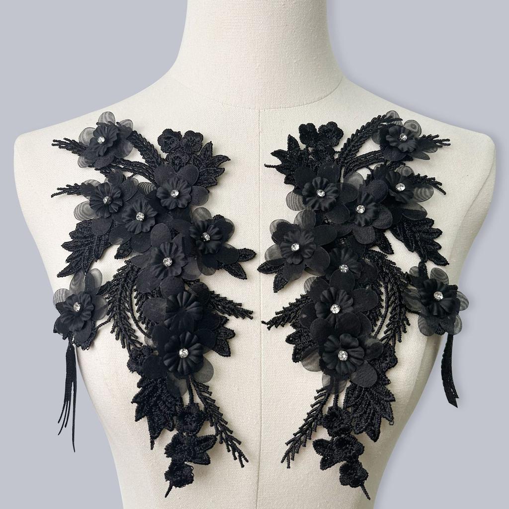 Polyester Lace Pair Flower, Flower Piece Bead Diamond Lace Cloth Sticker Headscarf Women'S Clothing Children'S Clothing Diy Jewelry Accessories