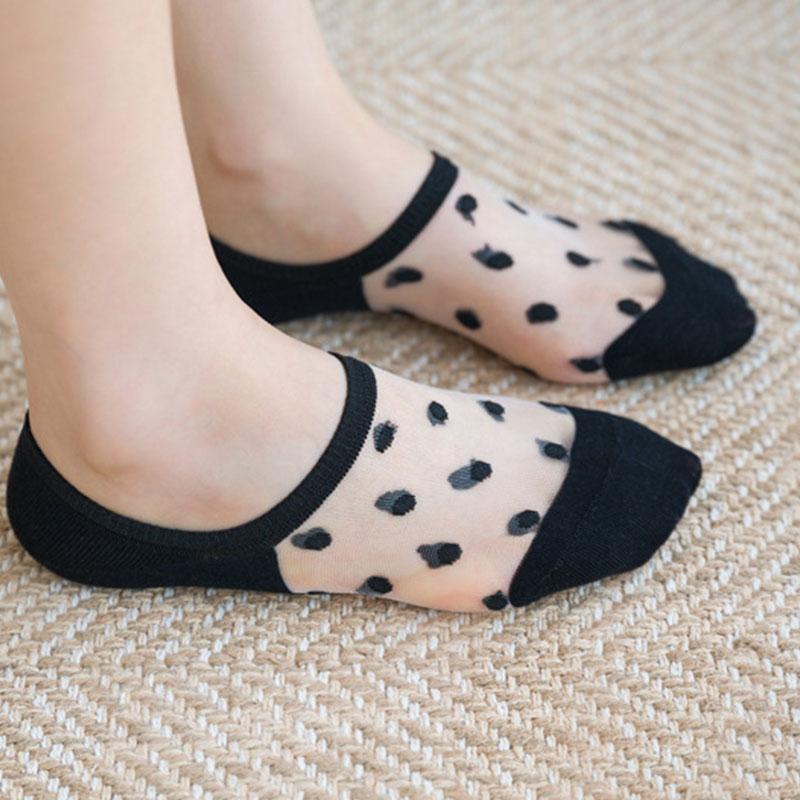 Женские носки до щиколотки, прозрачные невидимые сетчатые носки-лодочки в горошек, летние хлопковые носки