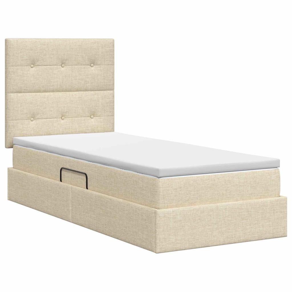Storage Bed with Mattress Cream 90 x 190 cm Fabric