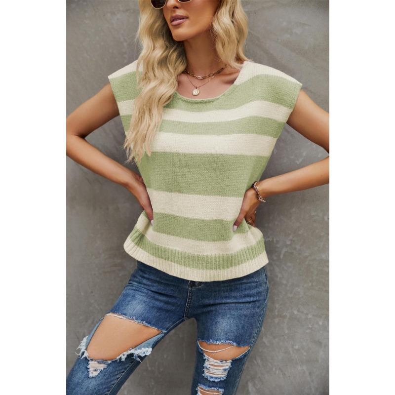 Весенне-осенняя женская футболка в полоску, свитер соответствующего цвета, модный свободный жилет без рукавов, свитер