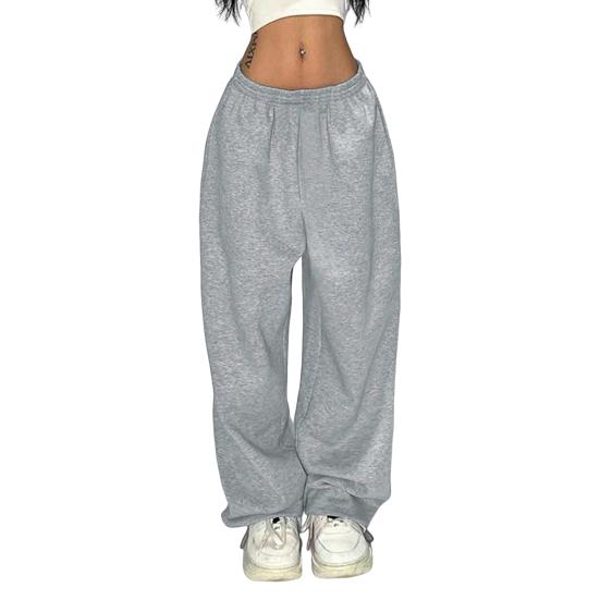 Women Long Pants Hip Hop Style Elastic High Waist Wide Leg Pants Solid Color Loose Fit Casual Trousers Daily Wear