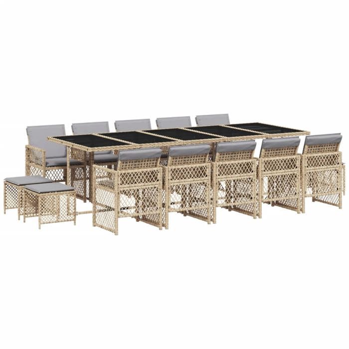 VidaXL Ensemble à manger de jardin et coussins 15 pcs beige, ensemble à manger d'extérieur, meuble à manger de jardin 3210816