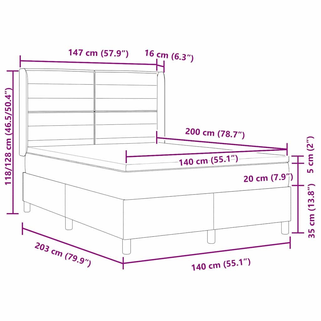 LED Box Spring Bed with Mattress Blue 140 x 200 cm Fabric