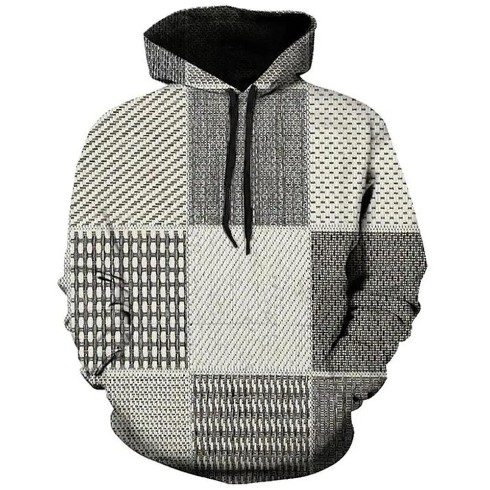 Осенние винтажные толстовки с принтом в клетку с цветными блоками и 3D-принтом для мужчин и женщин, повседневные толстовки с капюшоном большого размера, пуловеры, спортивная одежда