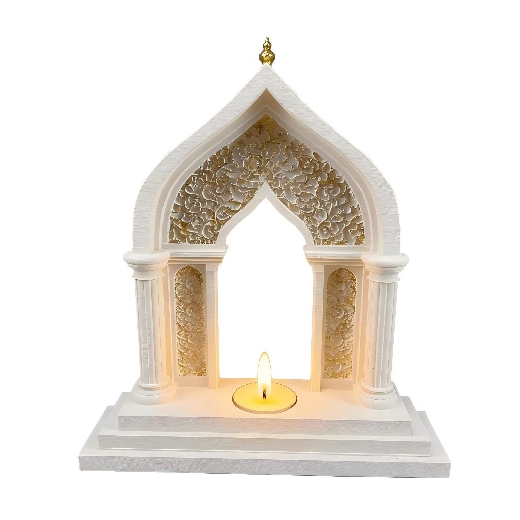 Islamic Mosque Arch Candle Holder Arabic Carved Ornament Ramadan Eid Festival Home Decor Table Centerpiece Tealight Holiday Gift