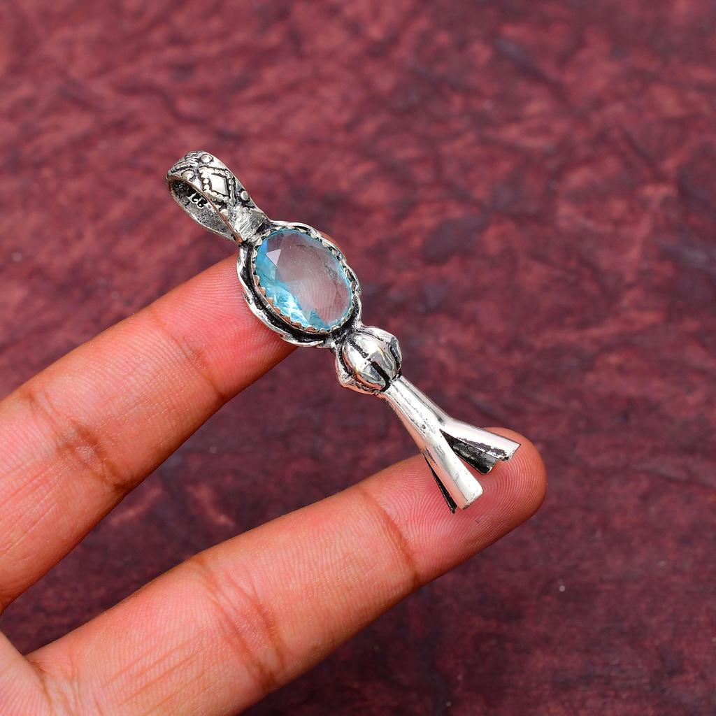 Awesome Aquamarine Gemstone Pendant: 925 Sterling Silver Handmade Pendant Necklace Jewelry