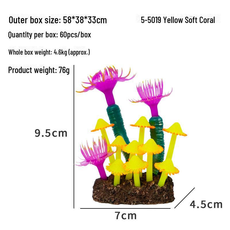 Colorful Fluorescent Silicone Coral Tree for Fish Tank Landscaping