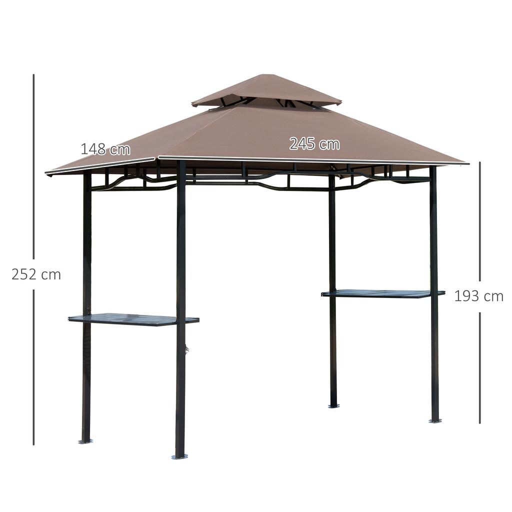 2.5x1.5m (8'x5') Grill Gazebo Canopy, Double Tiered Outdoor BBQ Gazebo Shelter with 2 Side Shelves for Garden, Patio, Barbecue, Picnic, Coffee