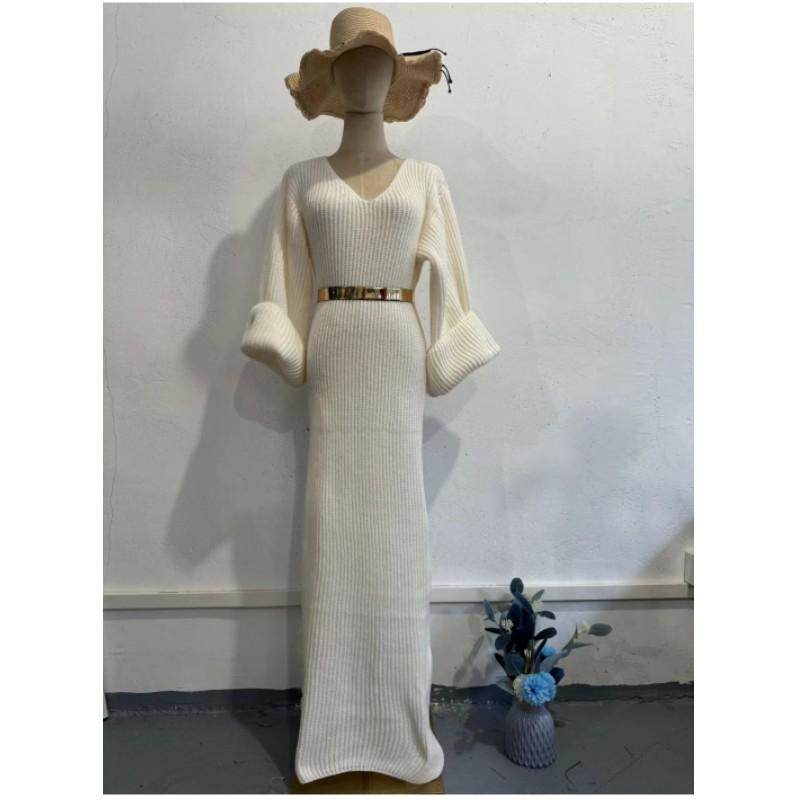 Женские осенние и зимние однотонные красивые трикотажные топы с длинным рукавом и V-образным вырезом облегающие платья