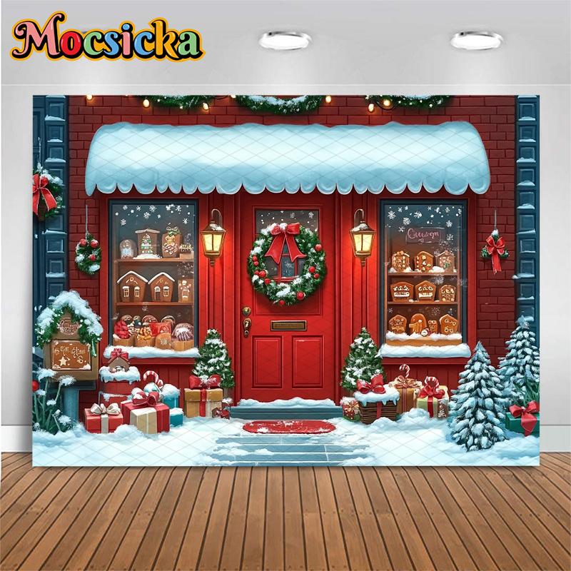 Mocsicka Рождественский Дом Фон Зимний Снег Новогодняя Вечеринка Обои Елка Магазин Подарков Декорация Фестиваль Фотография Фон