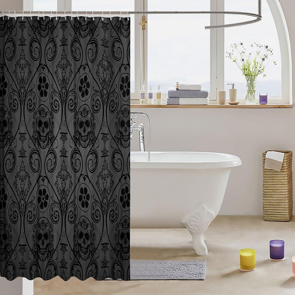 Skull Pattern Gothic Shower Curtain Bathroom Curtain Waterproof Decorative Large Print Curtain 180x180cm