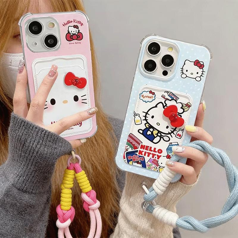 3D Bow Hello Kitty Strap Lanyard Case For Iphone 17 Pro Max 17 Air 16 15 14 12 13 11 Pro Max 16e 15 16 Plus 13 mini Phone Casing