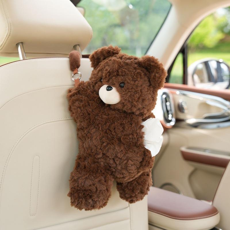 Cartoon Plush Monkey Tissue Box - Cute Car Hanging Pull-Out Cover