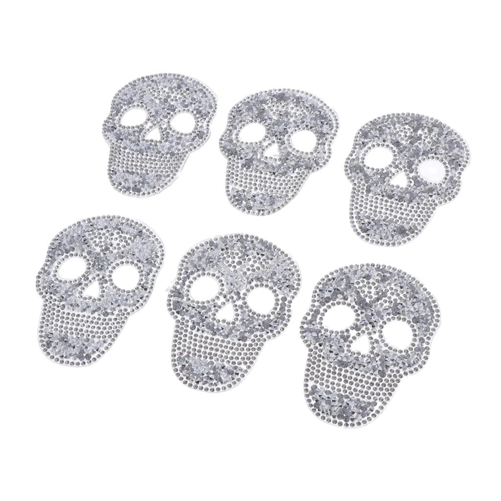 6 Pieces DIY Skull Rhinestone Patch Appliques Iron On Bags Clothes Sewing