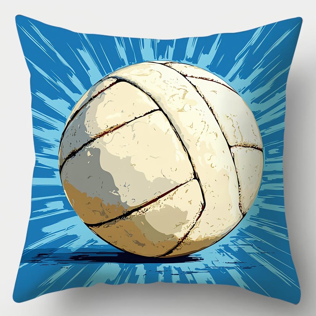 Double-Sided Printed Throw Pillow Covers, Retro Soccer Volleyball Basketball Baseball Print Cushion Cases, Sports Fan Home Decor