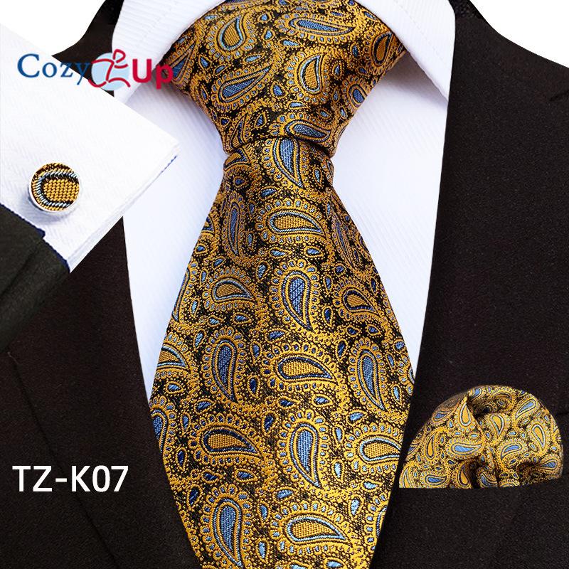 Cozy Up Набор из трех предметов, модный деловой мужской галстук с узором пейсли, включает в себя галстук, запонки, носовой платок