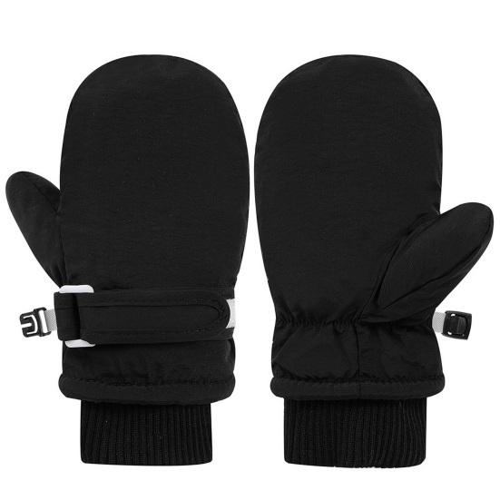 1 Pair Kids Gloves Waterproof Winter Ski Gloves Soft Fleece Lining Windproof Adjustable Strap Solid Color Threaded Gloves