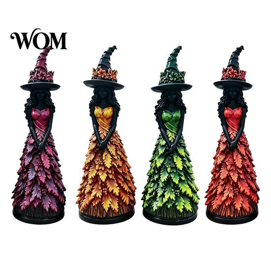 Seasonal Witch Figures for Thanksgiving Figurine Ornament, Handcrafted Resin Statue Halloween Tabletop Ornaments Decoration, Four Seasons Leafy