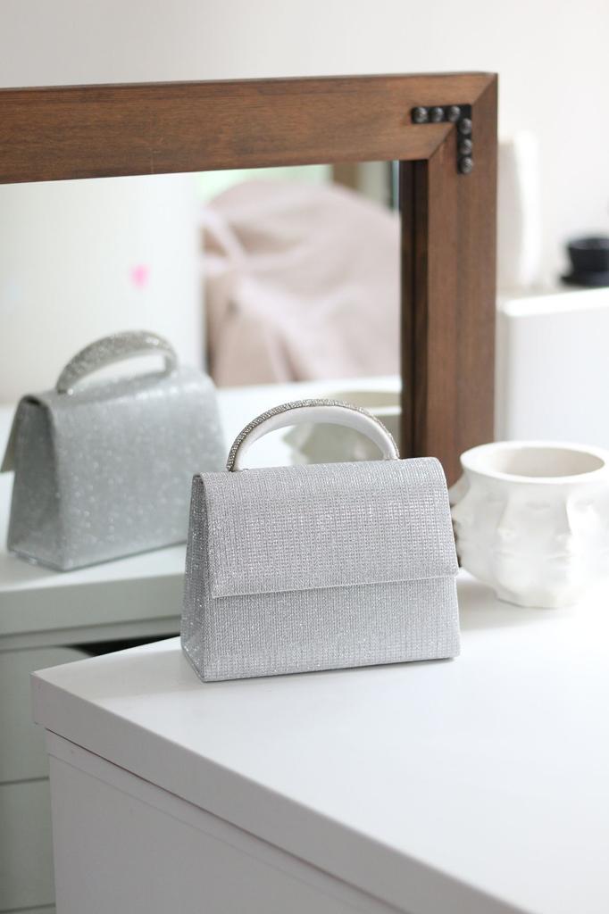 Women's Stylish and Useful Evening Dress Bag Women's Silvery Gold Stone Detailed Evening Dress Shoulder Bag