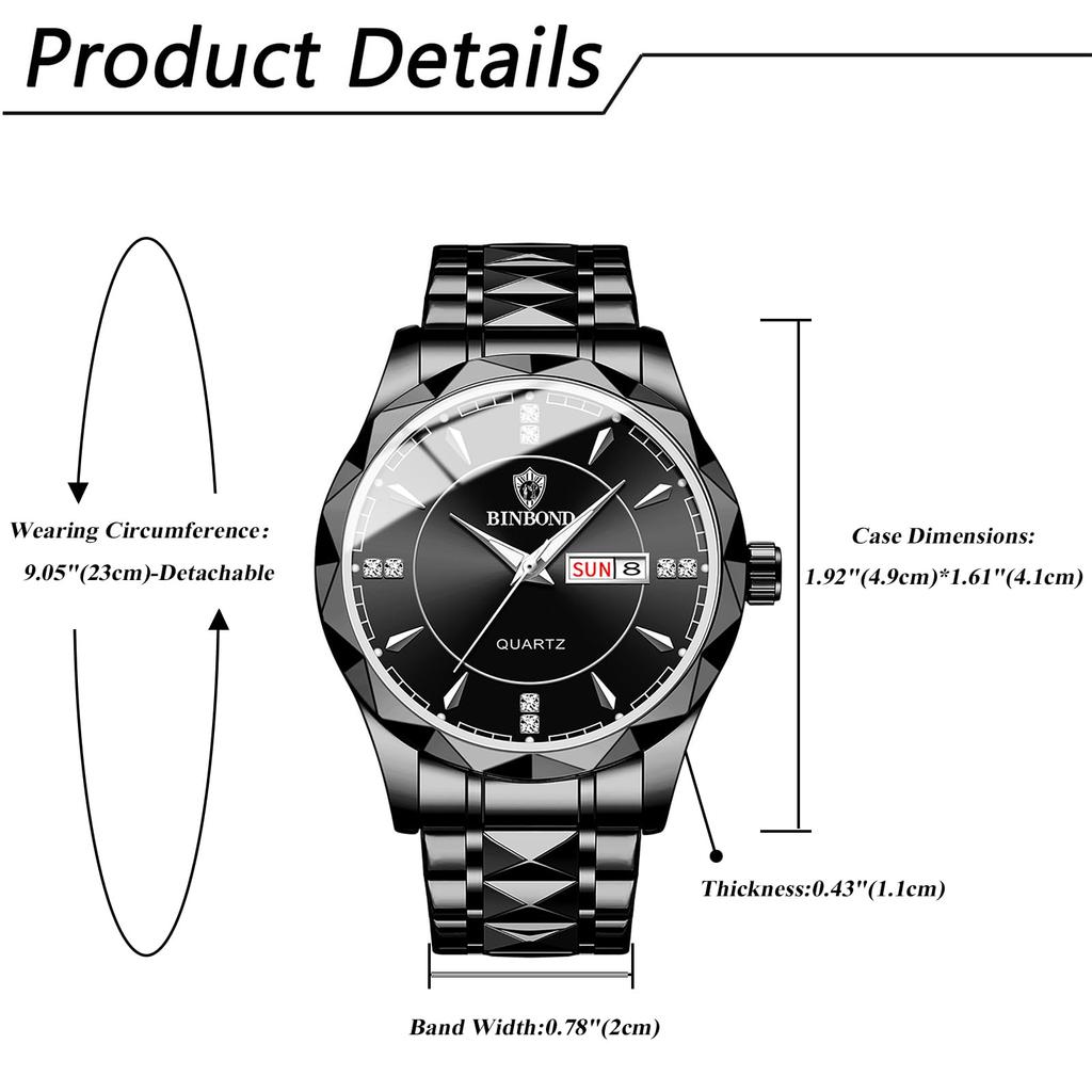 Calendar 3ATM Waterproof Luminous Analog Display Stainless Steel Stylish Pair Watch Pair Watch Quartz Leisure Business Couple Fashion Accessories